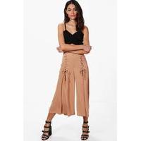 Lace Up Wide Leg Woven Culottes - sand