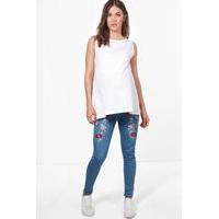 layla floral embroidered skinny jeans blue