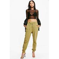 lace up front sweat joggers sage