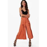 Lace Up Wide Leg Woven Culottes - terracotta