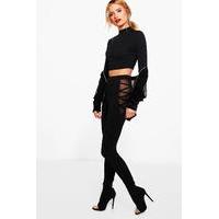 Lace Up Mesh Insert Leggings - black