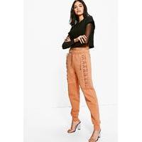 Lace Up Side Sweat Joggers - peach