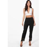 Lace Trim Tailored Slim Fit Trousers - black