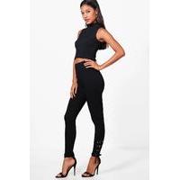 Lace Up Side Ribbed Leggings - black