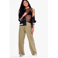 Lace Up Wide Leg Loopback Sweat Joggers - khaki