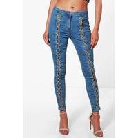 Lace Up Front Skinny Jeans - blue