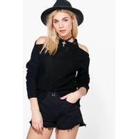 lace up shoulder jumper black