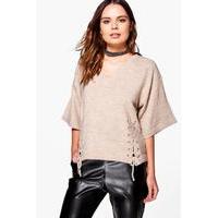 lace up detail jumper beige