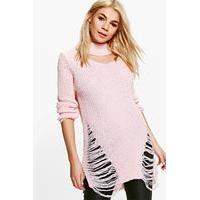 Laddered Choker Jumper - pink