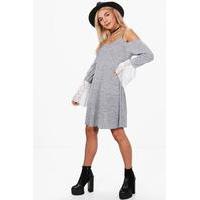 Lace Bell Sleeve Knitted Tunic - grey