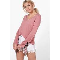 Lace Up Sleeve Knitted Top - rose