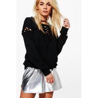 lace up detail sweat black