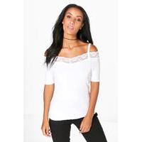 lace trim cold shoulder top ivory