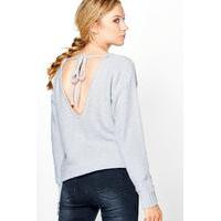 Lace Up Plunge Back Soft Knit Jumper - silver