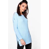 Lace Up Shoulder Jumper - bluebell