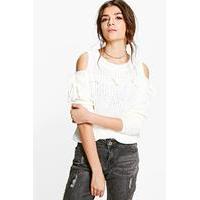 Lace Up Cold Shoulder Jumper - white