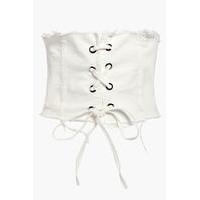 lace up denim corset belt white