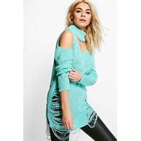 Laddered Cold Shoulder Jumper - aqua