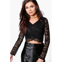 lace wrapover longsleeve crop black