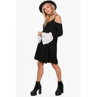 Lace Bell Sleeve Knitted Tunic - black