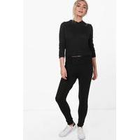 Lace Trim Hoody Loungewear Set - black