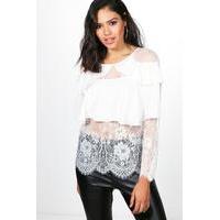 Lace Ruffle Insert Blouse - ivory