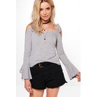 lace up detail top grey marl