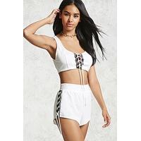 lace up graphic mesh shorts