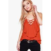 lace up double layer cami orange