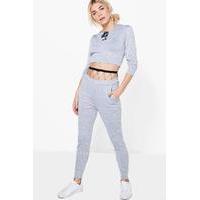 lace up crop knitted loungewear set grey