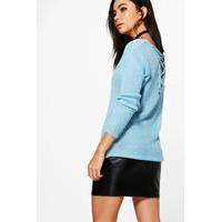 Lace Up Back Jumper - blue