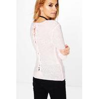 lace up back jumper blush