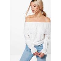 Lace Trim Bardot Top - white