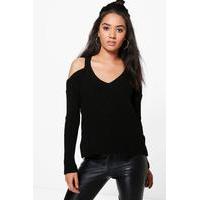 Laurie Cut Out Shoulder Jumper - black