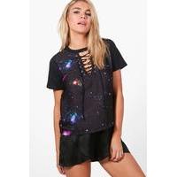 Lace Up Space print T Shirt - multi