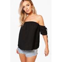 Lace Up Sleeve Bardot - black