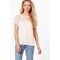 Lace Yoke Woven Shell Top - cream