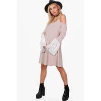 Lace Bell Sleeve Knitted Tunic - stone