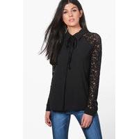 Lace Sleeve Woven Shirt - black