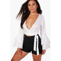 lauren ruffle sleeve wrap crop top white