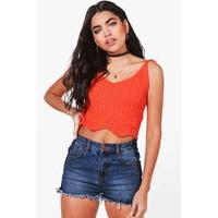 lace up shoulder crop knit top orange