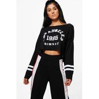 LA Print Crop Knitted Top - black