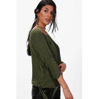 Lace Up Jumper - khaki