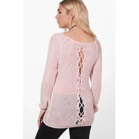 Lace Up Back Slouchy Jumper - blush
