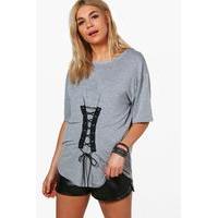 Lace Up Detail Oversized T-Shirt - grey marl