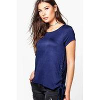 Lace Up Oversized T-Shirt - navy