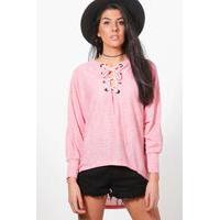 Lace Up Batwing Jumper - blush