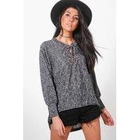 Lace Up Batwing Jumper - black