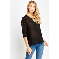 Lace Panel Sleeve Sheer Blouse