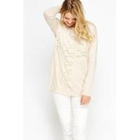 lace insert cross knitted jumper